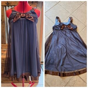 Girls Sz 14 Party Dress Bonnie Jean 2 Layers Tulle Satin Rhinestones Brown & Blu